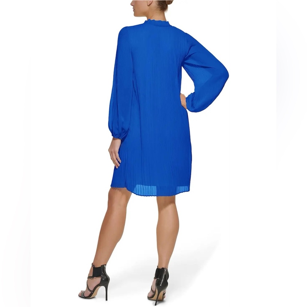DKNY Women's Long Sleeve Pleated Dress With Neck Tie. - Picture 2 of 4